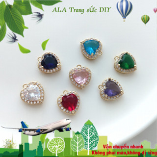💖DIY Trang Sức Phụ Kiện💖Mặt dây chuyền mạ vàng 14K đá zircon nhiều màu và hồng đào hình trái tim - Phù hợp làm quà tặng hoặc tự thưởng [Vòng cổ Vòng tay]