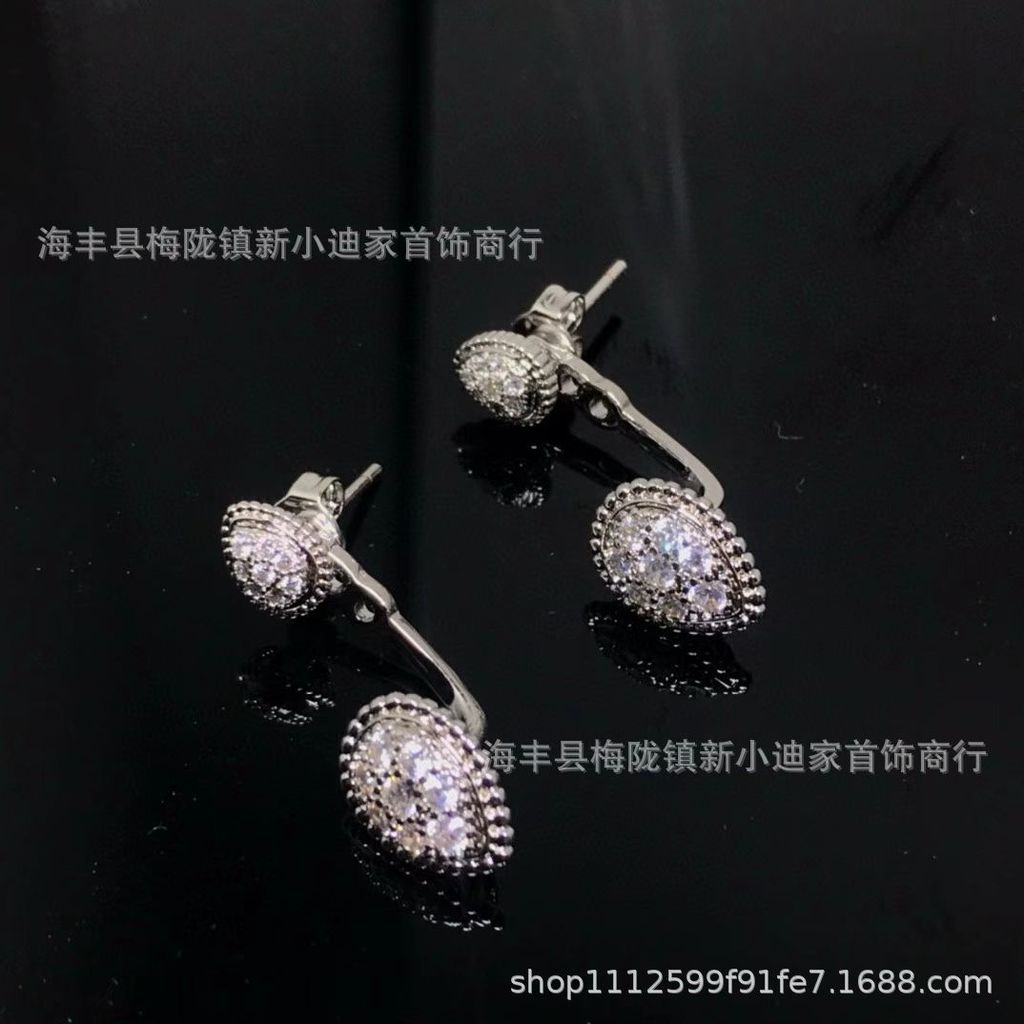 Bouchero* High Version Water Drop Earrings Plated18K Gold Water Drop Shape Full Diamond Combination 