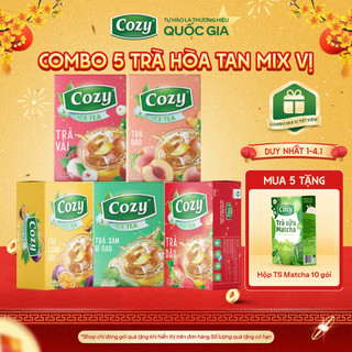   COMBO 5  Trà Cozy Hoà Tan Ice Tea  5 hộp x 16 gói  Gồm Đào Dâu Vải Chanh Dây Sâm Bí Đao Thanh Nhiệt Giải Khát 