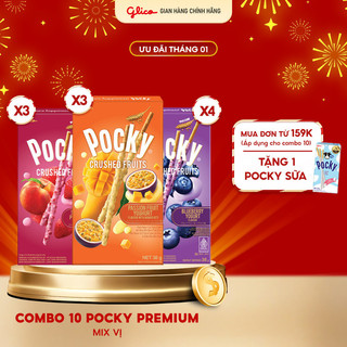  Combo 10 Hộp bánh que Pocky Premium Trái Cây Nghiền Sữa Chua mix vị   4 Việt Quất + 3 Dâu Đào + 3 Chanh Dây Xoài  