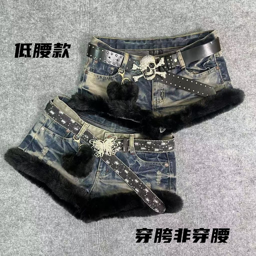 Denim Thiên Niên Kỷ Đen y2k Hơi Rốn Ngẫu Nhiên Raw Edge Quần Short Vintage Khâu Hot Girl Retro Denim