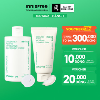  Bộ đôi làm sạch nước tẩy trang dưỡng ẩm Innisfree Green Tea Amino 320ml và Sữa rửa mặt Green Tea Foam 150g 