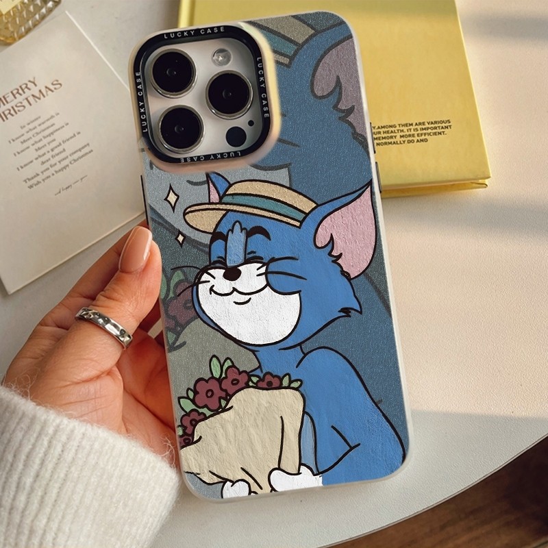 Ốp lưng iPhone IMD Trong Lưng Cứng Viền Dẻo Tom and Jerry Tom Cầm Hoa Dễ Thương Ngộ Nghĩnh Chống Sốc