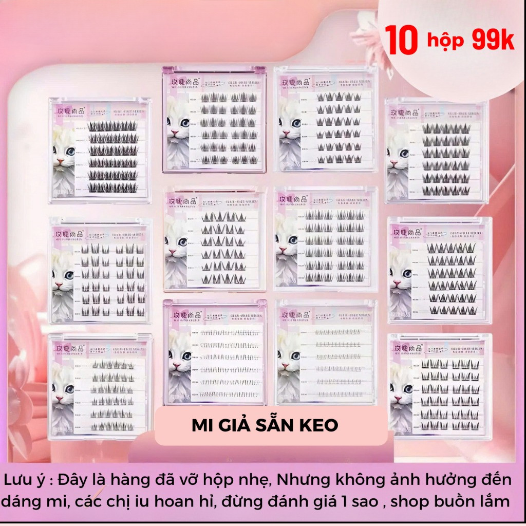 99K/10 hộp vỡ, Lông mi sẵn keo không cần dùng keo,hàng xả hộ xưởng, tặng kèm nhíp và keo dán