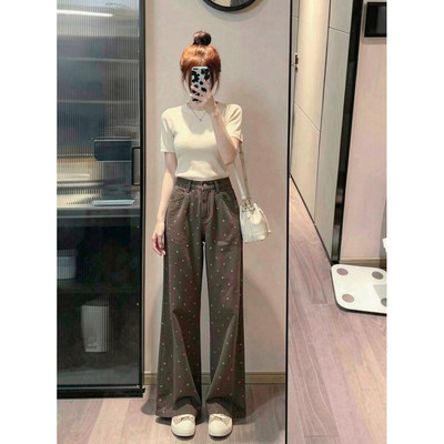 DaDuHey Women's Wide-leg Jeans Korean Retro High Waist Loose Slim Lazy Pear Shape