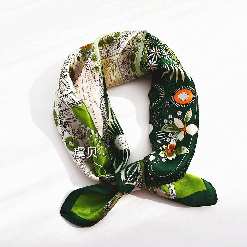 Khăn Lụa Xanh Lụa Khăn Vuông Nhỏ 50x50 Nữ Phù Hợp Với Mùa Xuân Thu Mỏng Dâu Lụa Khăn Phiên Bản Hàn Q