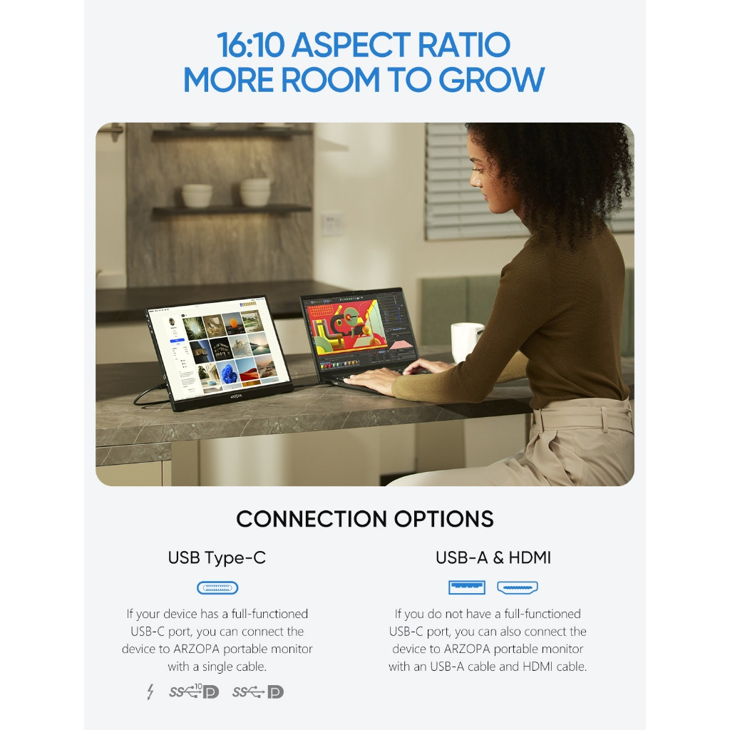 Màn Hình Di Động ARZOPA Z1RC 16" 2.5K IPS | 500 Nits | 100% sRGB | USB-C HDMI | Chính Hãng |Hỏa Tốc | BigBuy360 - bigbuy360.vn