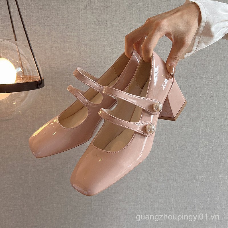Mới Mary Jane Nữ Giày Retro Mũi Vuông Dày Gót Học Sinh Anh Khóa Phẳng Thời Trang Cao Gót Giày M0JT