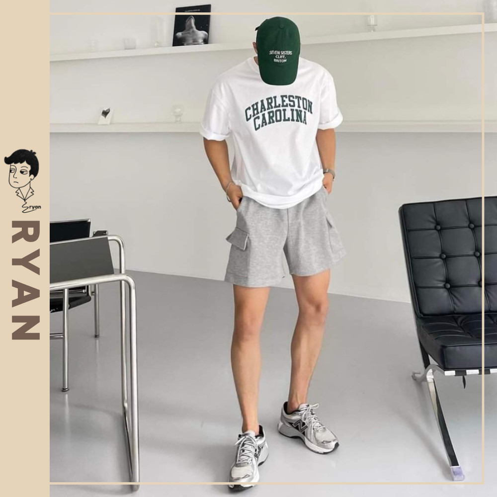 RYAN - Áo thun nam CHARLESTON CAROLINA ngắn tay vải cotton hiệu RYAN form rộng phong cách Hàn Quốc