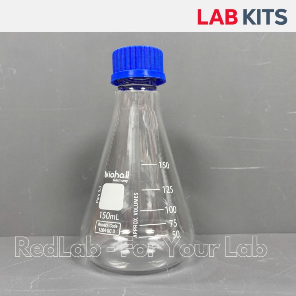 Bình tam giác nặp vặn xanh BIOHALL 50 100 150 250 500 1000 ML - GL25 GL45, chia vạch trắng, Laborato