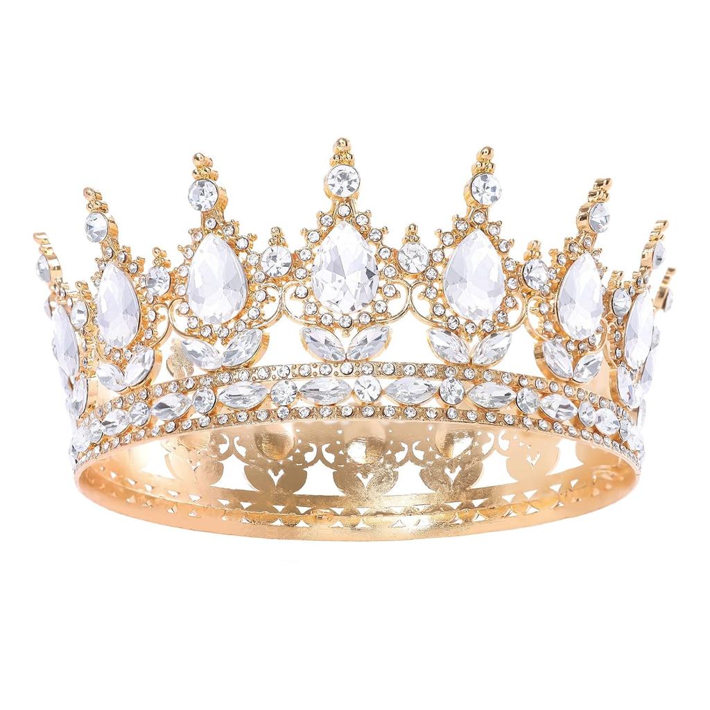 Gold Queen Crown for Women Crystal Tiara for Women Rhinestone Wedding Headband for Bride Hair Access