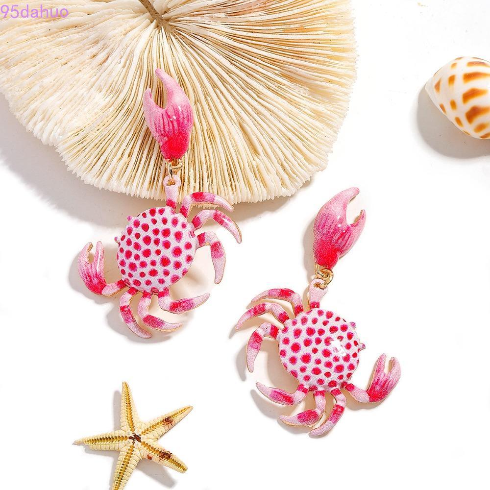 DAHUO Bông Tai Cua, Trang Sức Độc Đáo Bông Tai Cua Hồng, Hợp Thời Trang Màu Đỏ Sáng Tạo Vintage Cua 