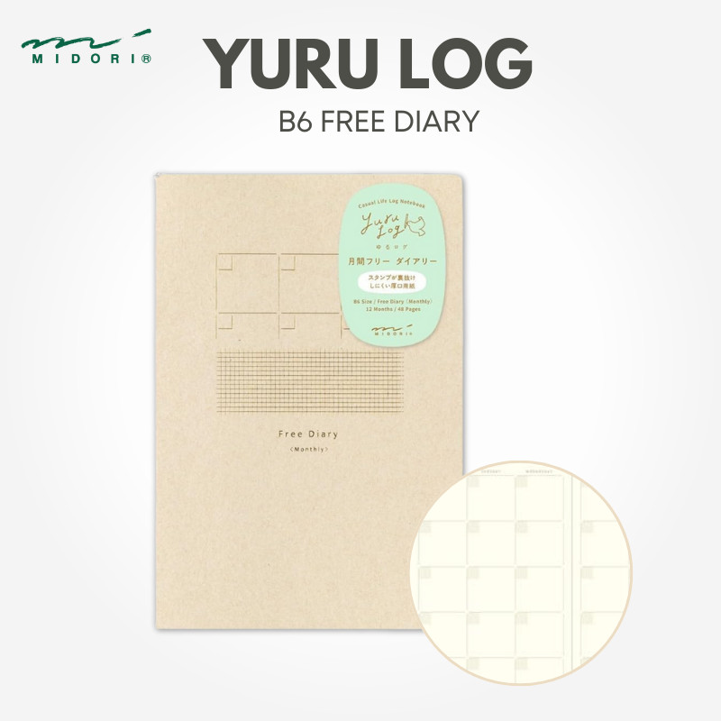 MIDORI YURU LOG Notebook B6 - Free Diary Monthly 15368006, Japan Diary/ Journal Stationery
