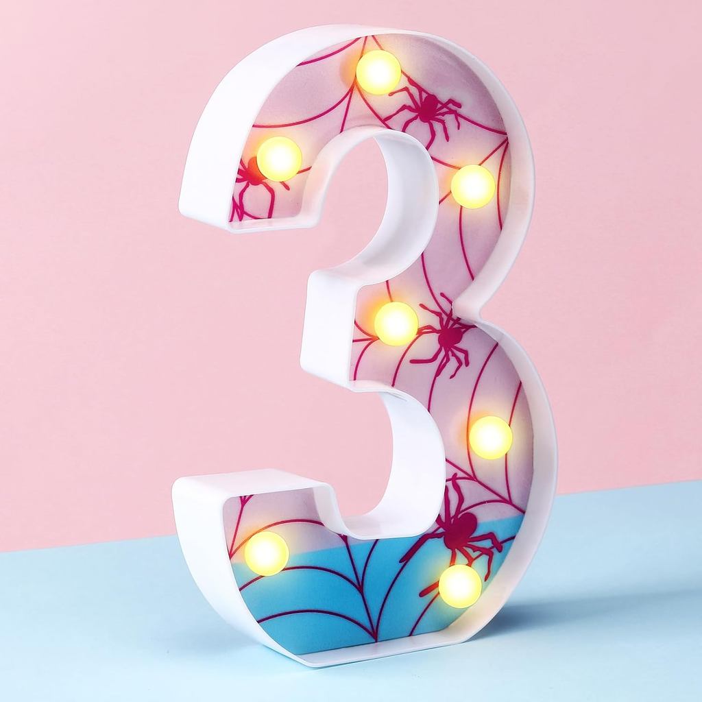 Leinuosen Nhện Đèn LED Số Trang Trí Tiệc Sinh Nhật Nhện Hồng Bật Sáng Số Nữ Đồ Dùng Sinh Nhật Cho Đê