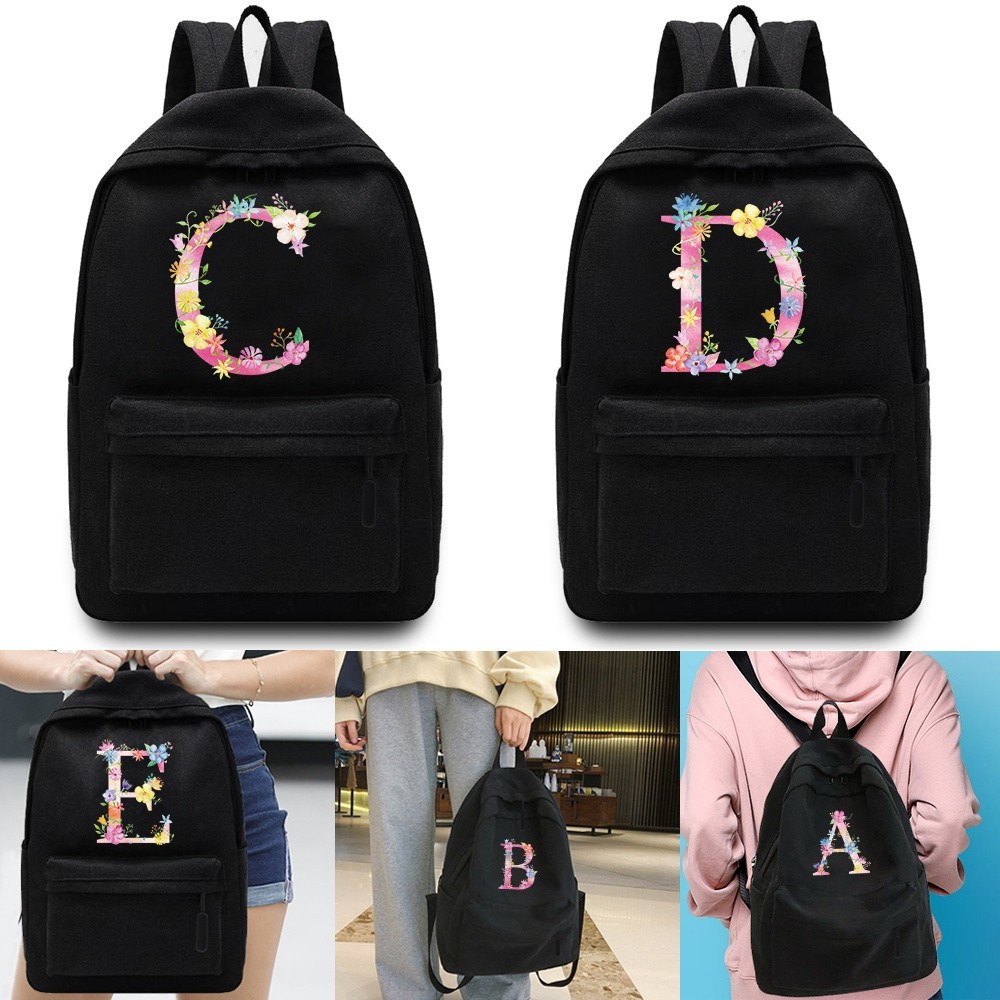 Large Capacity Canvas Backpack Pink Letter Travel Bag Canvas Backpack Student School Bag Canvas Stud