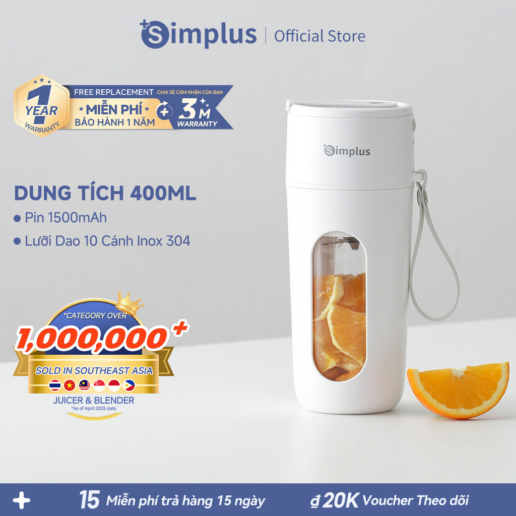 Simplus ZZJH006 - Máy Xay Sinh Tố Cầm Tay Dung Tích 400ml, 10 Lưỡi Dao Thép Không Gỉ