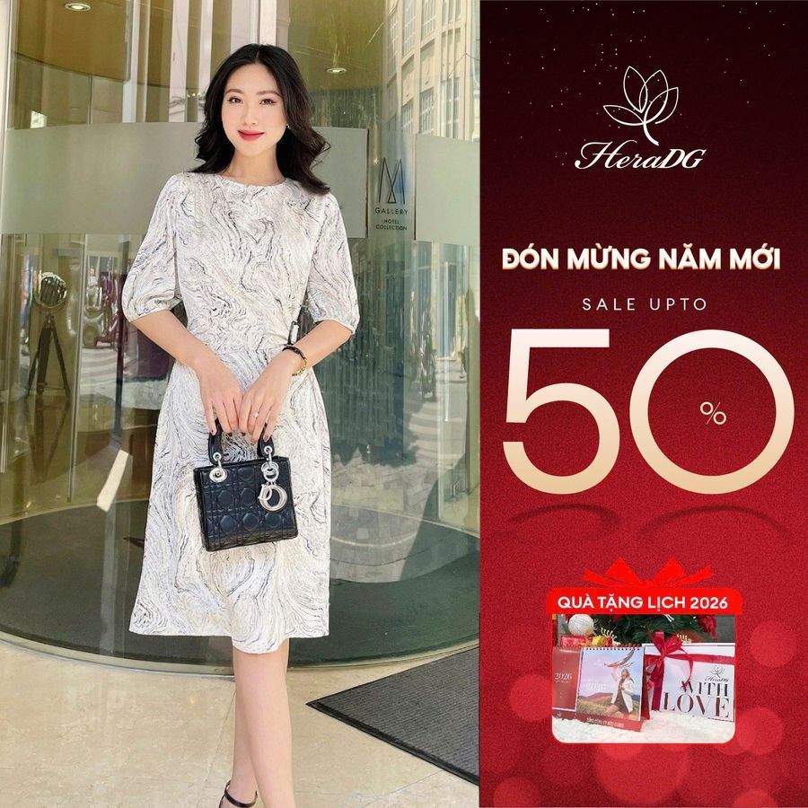 Đầm Nữ Chữ A Họa Tiết HeraDG Dáng Xòe Thiết Kế Đai Eo 1 Bên HeraDG Chất Liệu Lụa Cao Cấp SDPBC3048