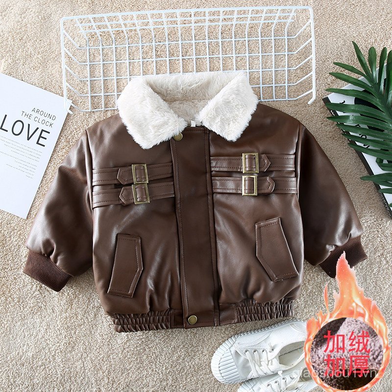 Trẻ Em Quần Áo Trẻ Em Bé Trai Lông Cừu-Fleece-Fleece-Fleece-Fleece-Fleece Leather Jacket 2025 Phong 