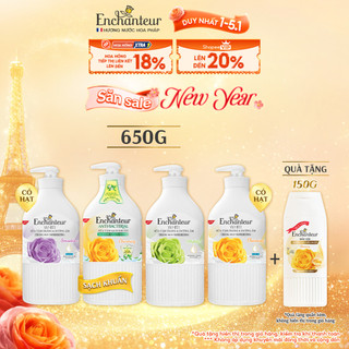   MỚI  Sữa tắm trắng da hương nước hoa Pháp Enchanteur White 650g - Hỗ trợ mờ thâm với Kem sữa tươi và Niacinamide 