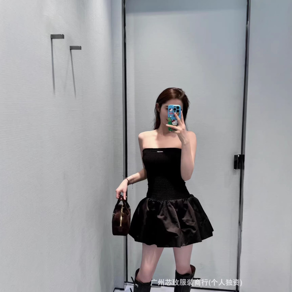 YBMX MIU MIU New Fake Two-Piece Versatile Base Fashion Versatile Strapless Puff Dress