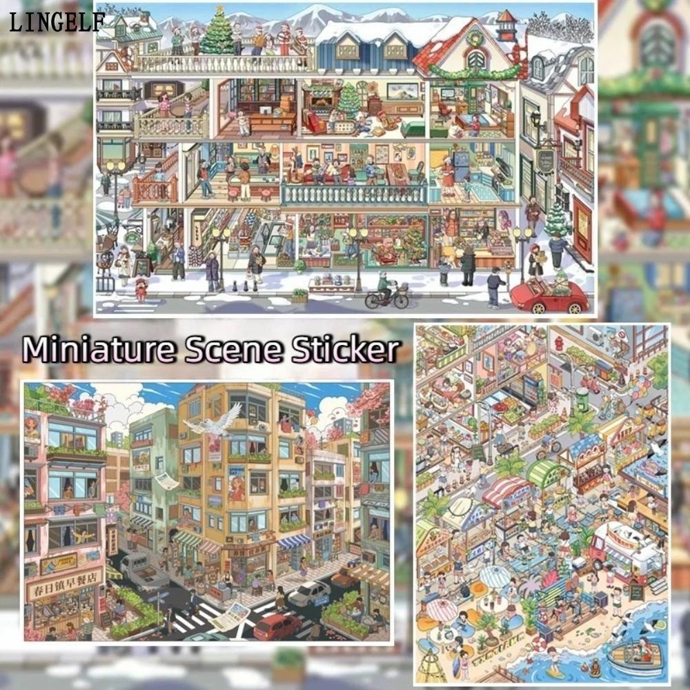 LINGELLF DIY Scene Sticker, Die-cut PET Miniature Sticker, Street Scene The Way Home Cyber ​​Nhãn dá