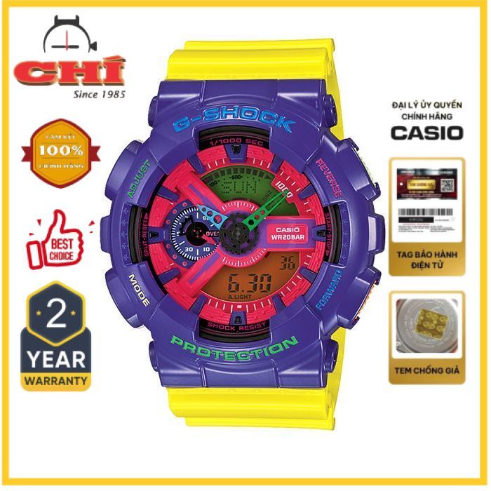Casio - Gshock chính hãng, Limited, tím dạ quang GA-110HC