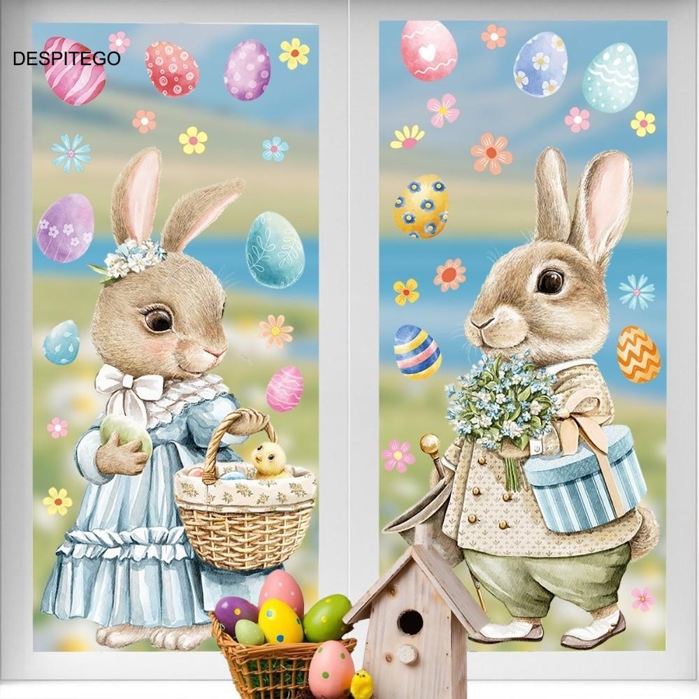 DESPITEGO Bunny Glass Tĩnh Điện Phim, PVC Có Thể Tháo Rời Tĩnh Điện Cửa Sổ Phục Sinh Dán, Hoạt Hình 