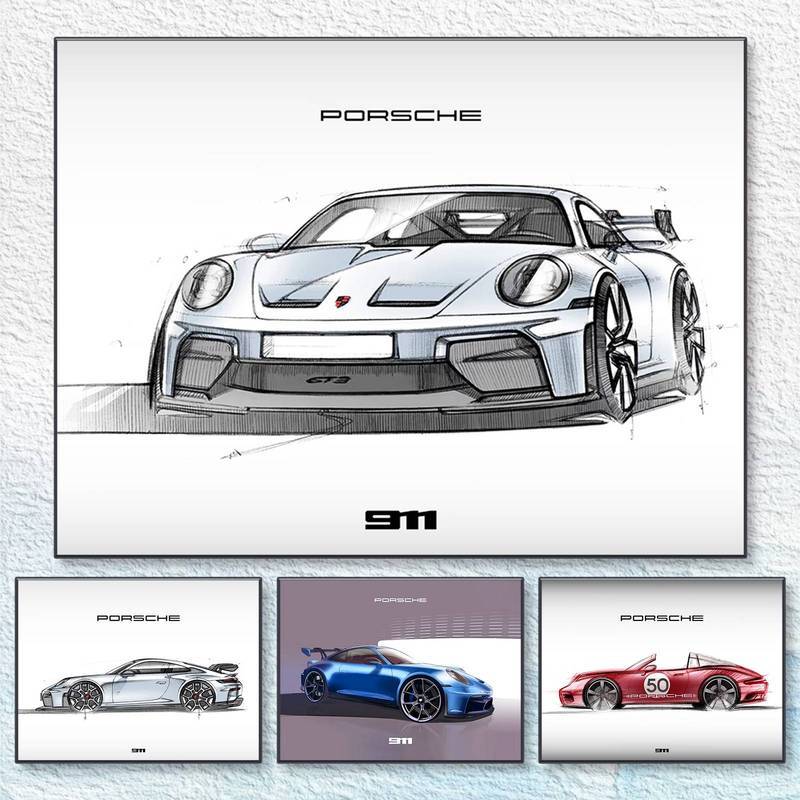 Porsche 911 GT3 Xe Thể Thao Canvas Treo Tường Nghệ Thuật Ô Tô Trang Trí Văn Phòng Tại Nhà