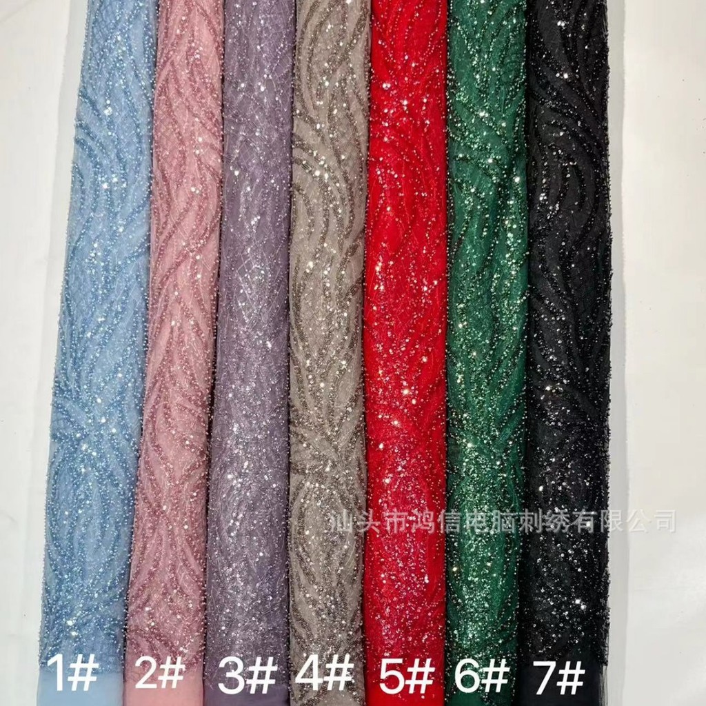 ((1 yards) Lớn Kim Sa Lấp Lánh Và Hạt Thêu Quilted Vải Thêu Váy Cưới Sân Khấu 7 Màu Có Sẵn