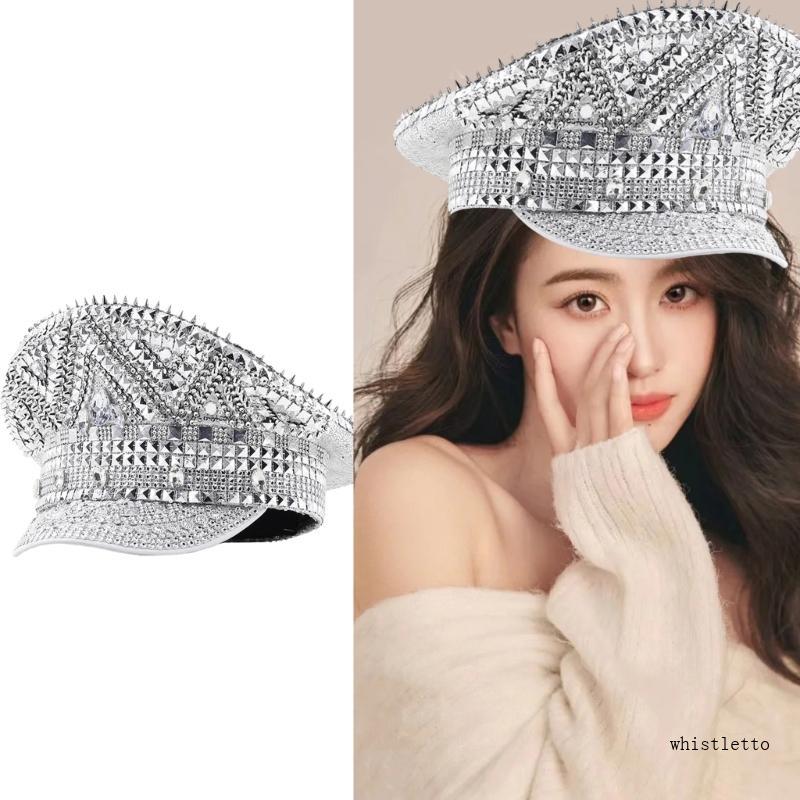 Whi Bejeweled Mũ Đội Trưởng Pha Lê Nặng Mũ Thủy Thủ Bất Ngờ Cho Bé Gái Bé Trai Mũ Cho Lễ Hội Âm Nhạc