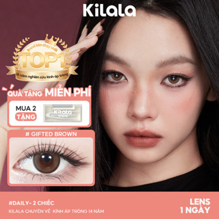  Kính áp tròng Kilala lens 1 ngày màu lam Gifted Brown DIA 14.0mm có độ  0-7  10 chiếc 2 chiếc 