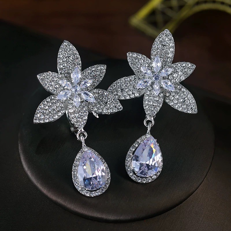 Bông Tai Thiết Kế Sọc Floral Drop Shape, Phong Cách Retro Luxurious Size 12.19 + 5.7