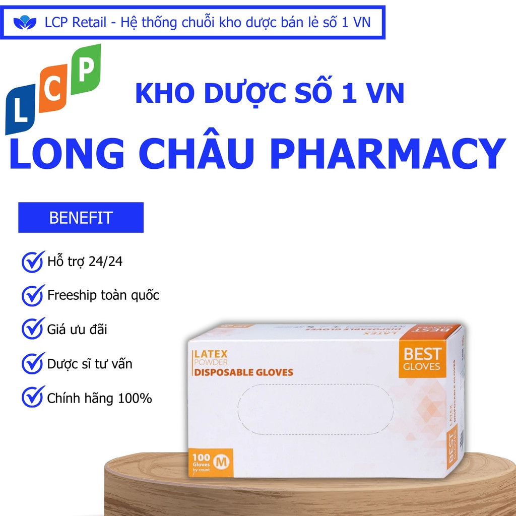 Găng tay cao su y tế có bột phủ Latex Powder Disposable Best Gloves size M (100 cái)
