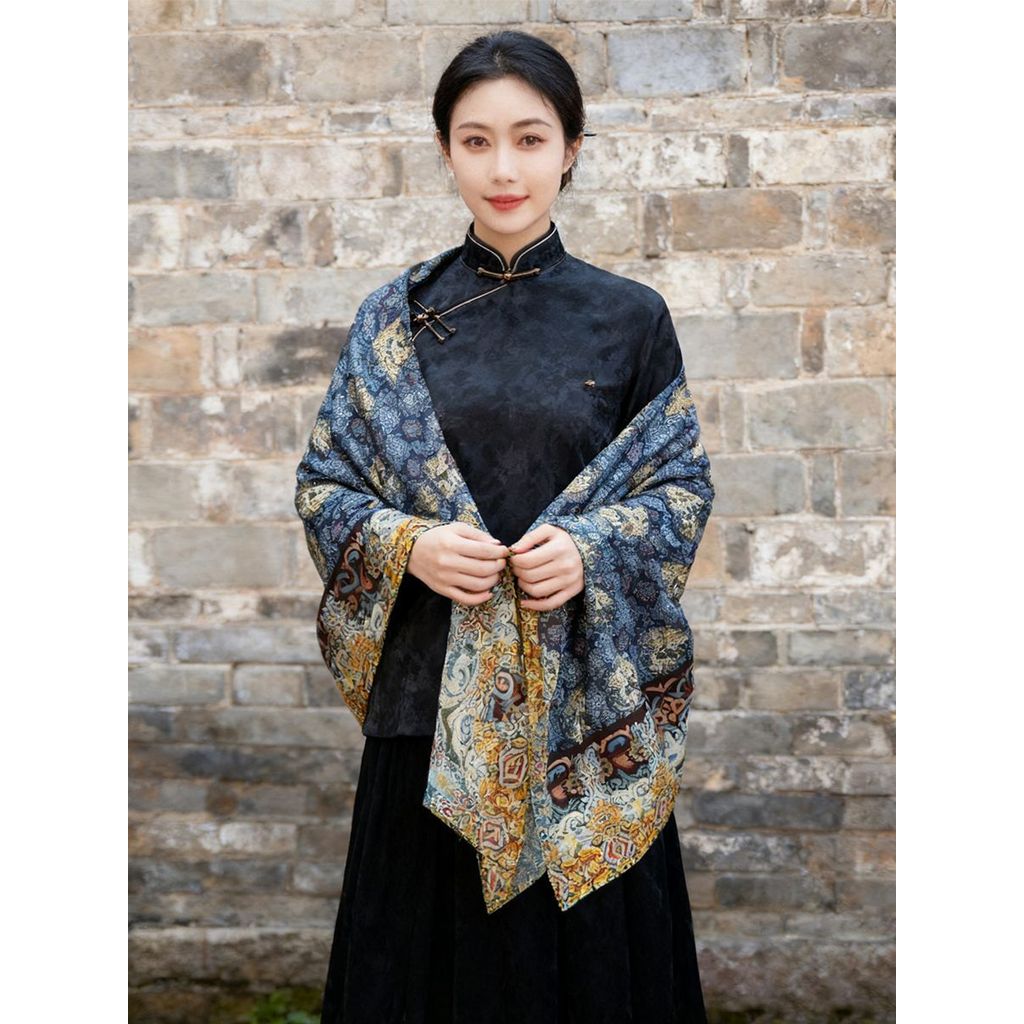 Hoa Văn Tốt Lành Fulong Quy Mô Hoa Văn Thơm Sợi Mây Khăn Lụa Hai Mặt In Khăn Choàng Thời Trang Cao C