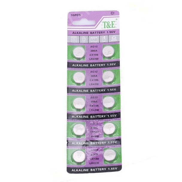 Vỉ 10 Pin cúc áo LR43 / AG12 / SR43SW / LR1143 / 186 /386 dùng cho đồng hồ đeo tay, thiết bị điện tử