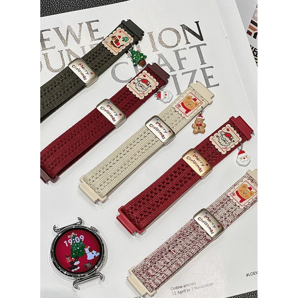 Dây đeo dệt kim lưới Nylon Giáng sinh cho Huawei Watch GT6 5 4 46mm Vòng đeo tay từ tính cho Huawei 