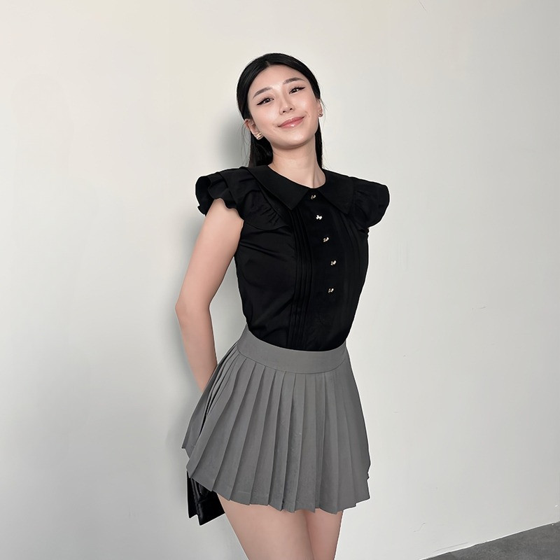 Chill Outfit - Chân váy cạp cao xếp ly lượn gấu xám FORGET MY EX SKIRT VER2/GR