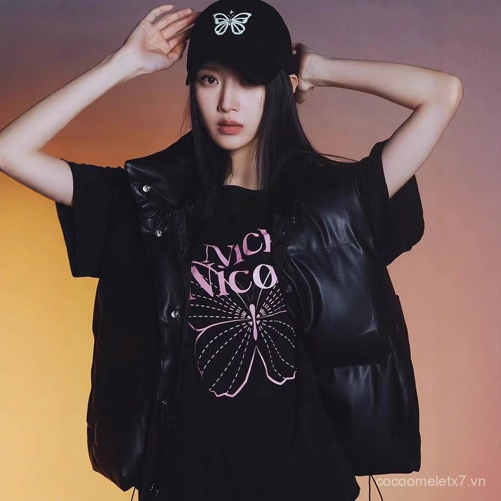 Áo thun cổ tròn ngắn tay hình bướm nick nicole Hàn Quốc