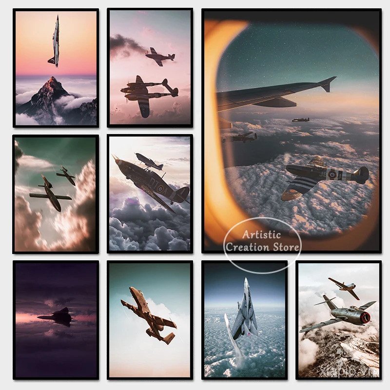 A6m Zero Fighter Và F4u Corsair Fighter Poster In Hình Cho Gia Đình, Phòng Khách, Phòng Ngủ, Phòng Ă