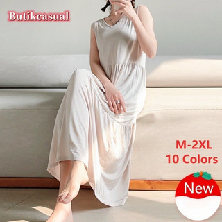Váy không tay dáng rộng kiểu dáng nữ mùa hè mỏng váy bánh trơn cỡ lớn váy dài maxi