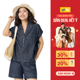  Áo sơ mi nữ YODY cộc tay vải jean giấy WCSH25S022 