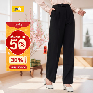   Quần tây nữ YODY quần âu ống đứng cạp chun thoải mái vải tuytsi không nhăn QAN6046 