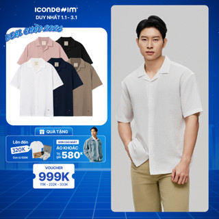  Áo Sơ Mi Cuban Linen Nam ICONDENIM Tay Ngắn Natural Voyager Form Relaxed SMID0288 