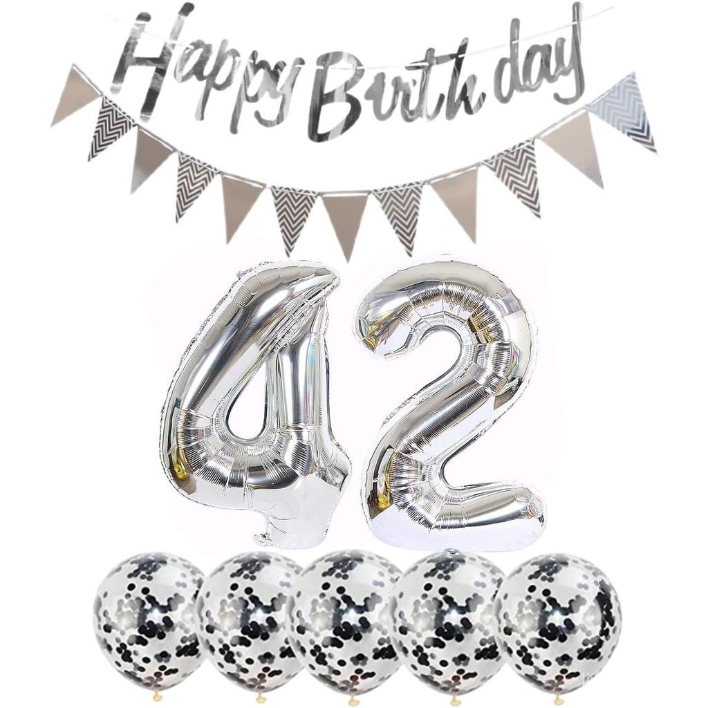 2 Bóng Bay Số 42 + Vòng Hoa Chúc Mừng Sinh Nhật + Bạc Biểu Ngữ Bóng Bay Trang Trí Sinh Nhật Lần Thứ 