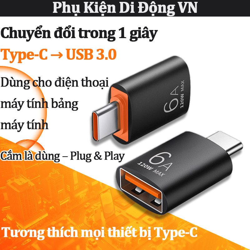Adapter Type-C 120W sạc nhanh, truyền dữ liệu cho iPhone, Samsung, Xiaomi, OPPO, laptop, tablet