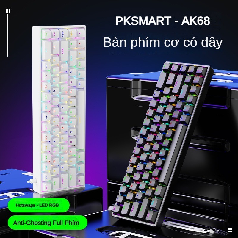 Bàn Phím Cơ Gaming Có Dây - PKSMART-AK68 - Trục Xanh Blue Switch - LED RGB 15 Hiệu Ứng 7 Màu Đơn Sắc