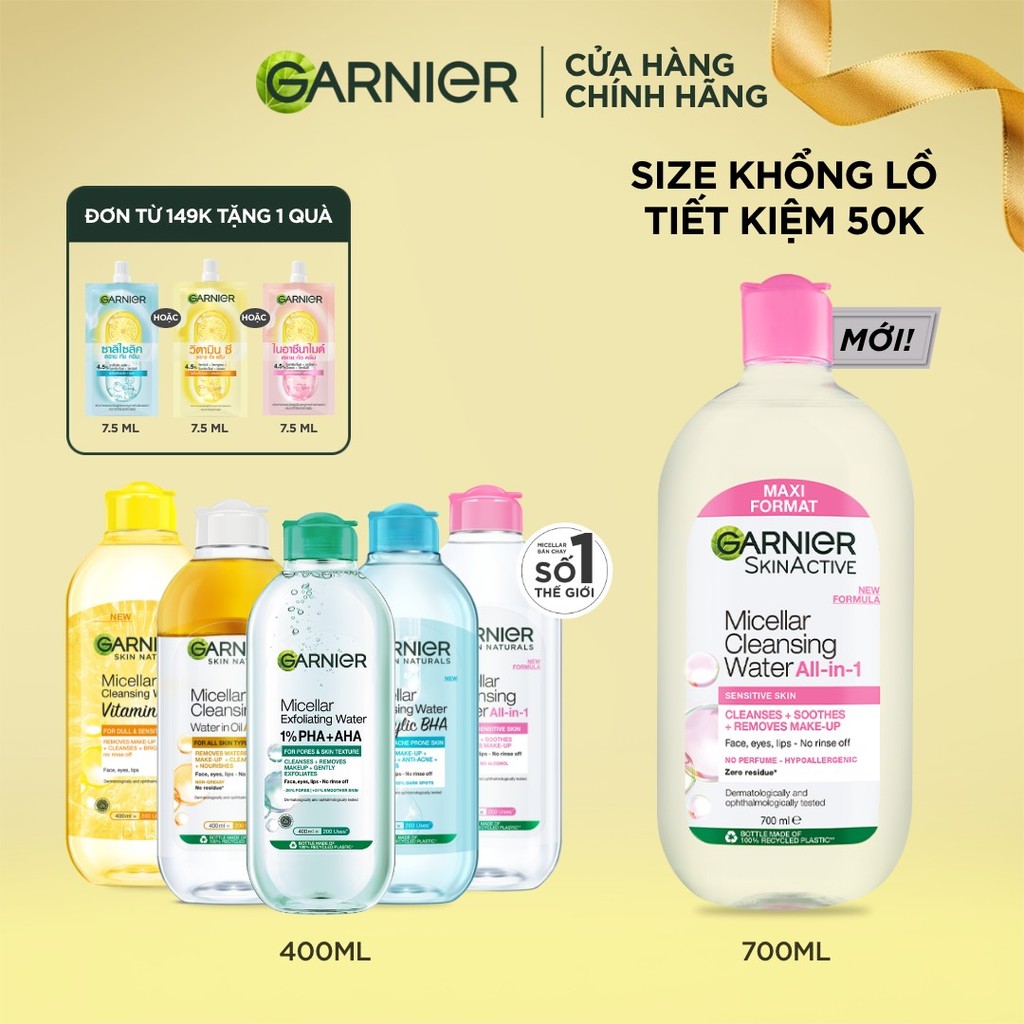 [CÓ SIZE MỚI] Nước Tẩy Trang làm sạch sâu dịu nhẹ cho mọi loại da - Garnier Micellar Cleansing Water 400ml & 700ml | BigBuy360 - bigbuy360.vn