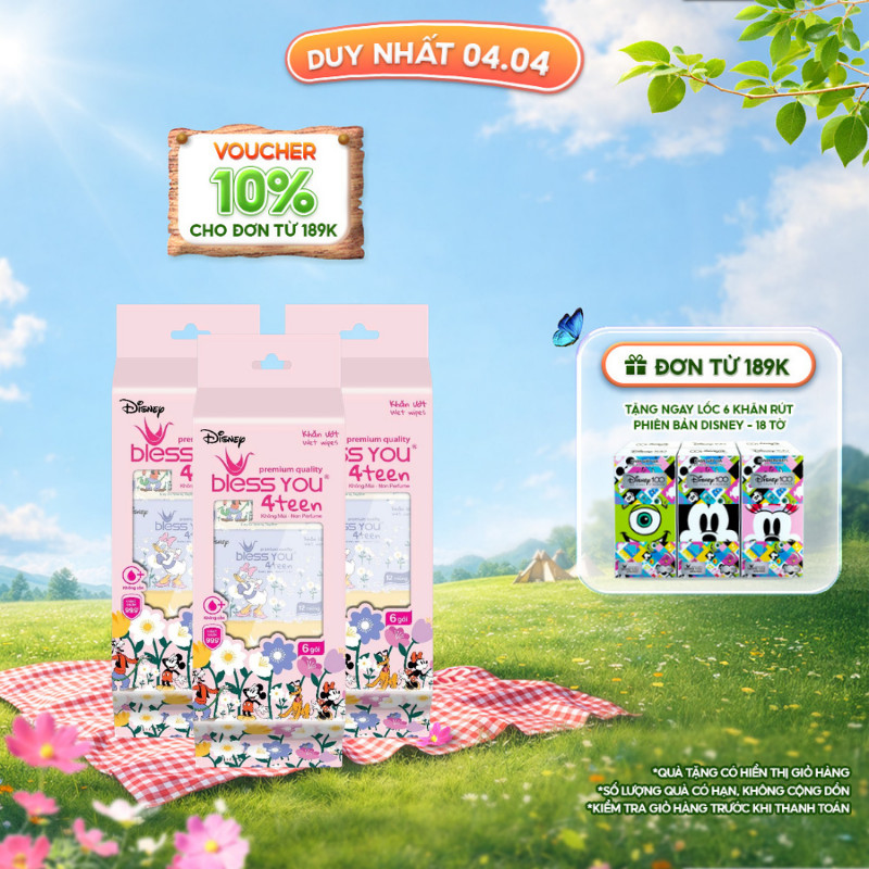 Combo 3 Bọc Khăn Ướt Mini – Bless You 4Teen (18 túi x 12 tờ)