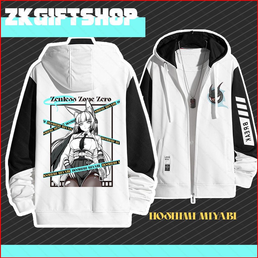 DC2 Zenless Zone Zero ZZZ Hoshimi Miyabi Vẽ tay Áo khoác dây kéo