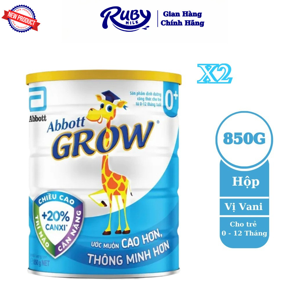 Combo 2 Lon Sữa bột Abbott Grow 0+ hương vani 850g (0 - 12 tháng)